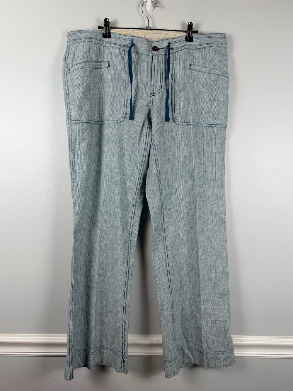 North Face blue Linen blend Drawstring Hiking Camping size 14 short
